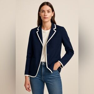 Rag & Bone Redgrave Piped Navy Wool Blend Blazer White Trim 3 Button Preppy 2